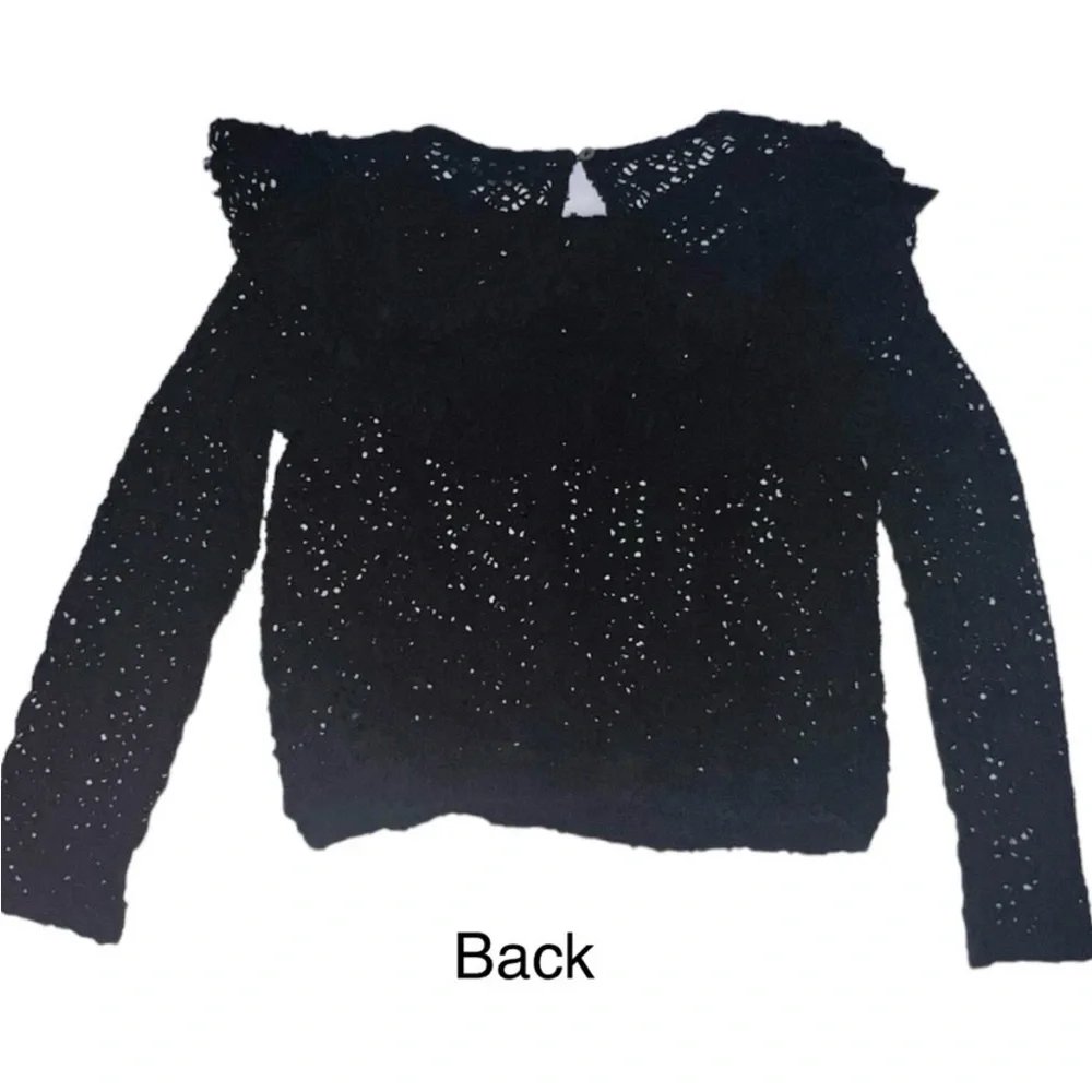 Free People FP Beach Feel The Love Black Crochet Long Sleeve Ruffle Top Small
